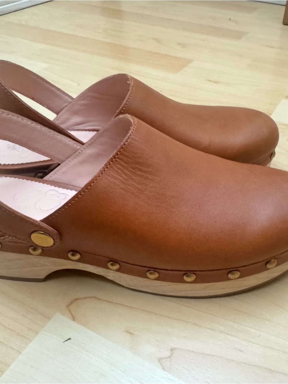 J Crew Classic Women's Leather Clogs in Cognac Brown
